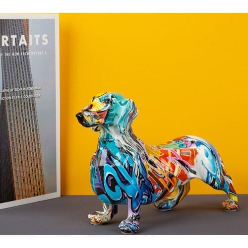 Resin Colorful Dog Statue Desktop Animal Figurine Dogs Sculpture Home Living Room Office Decoration Crafts Gift Ornaments