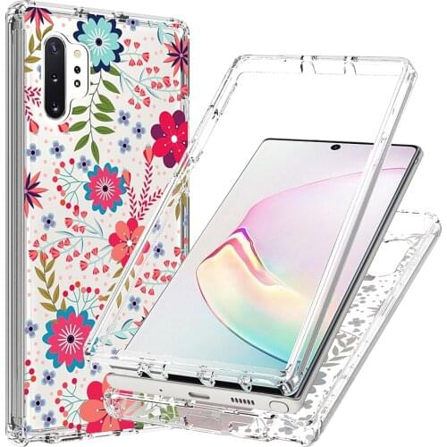 2 in 1 Clear Flower Case for Samsung Galaxy Note10 SM-N970F Note 10 5G N971 Hard Bumper + Soft TPU Phone Protective Back Cover