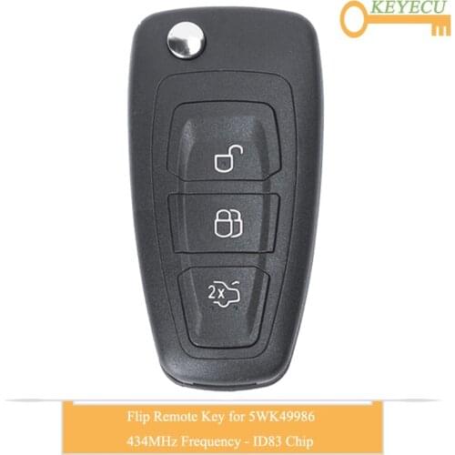 KEYECU Flip Remote Car Key for Ford C-Max S-Max Focus MK3 Grand Mondeo 2010-2018, Fob 3 Buttons - 434MHz - 4D63 Chip - 5WK49986