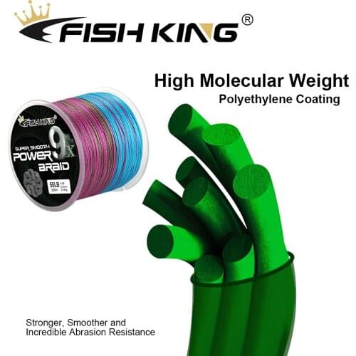FISH KING 100M PE Fishing Line 9Braid High Molecular Weigh Small Dlameter Super Strong Pull Smooth Faster Water Cutting