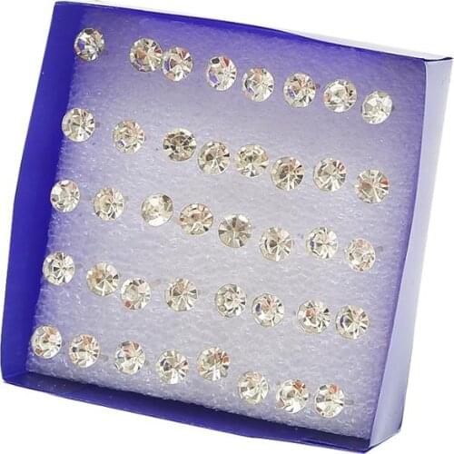 20pairs/set Silver Color Crystal Stud Earrings Set Plastic Earring for Women Acrylic Rhinestone Small Ear Piercing Jewelry Kit