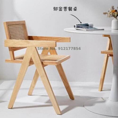 Nordic ins solid wood rattan dining chair home retro backrest single sofa chair Chandigarh armrest lounge chair