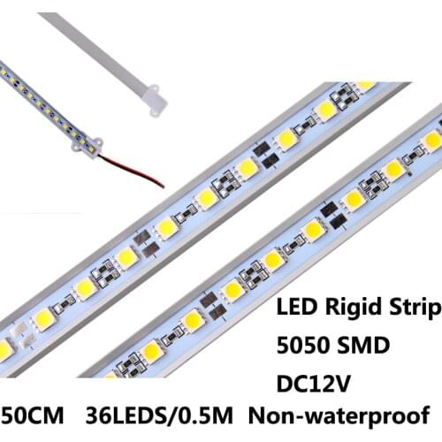 Hot SMD 5050 non-waterproof 36 LEDs 50cm white warm white DC 12V LED Showcase light bar,LED tube,hard light bar,Free 2pcs/lot
