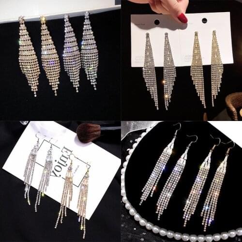 Temperament Crystal Tassel Earrings Korean Fashion Jewelry Personality Bridal Earrings For Women Long Designer Earrings Oorbelle