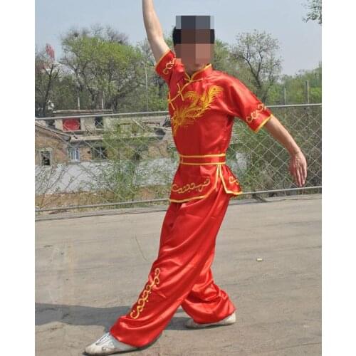 Unisex kids&adult embroidery phoenix martial arts uniforms Wushu clothing kung fu performance nanquan changquan suits blue/white