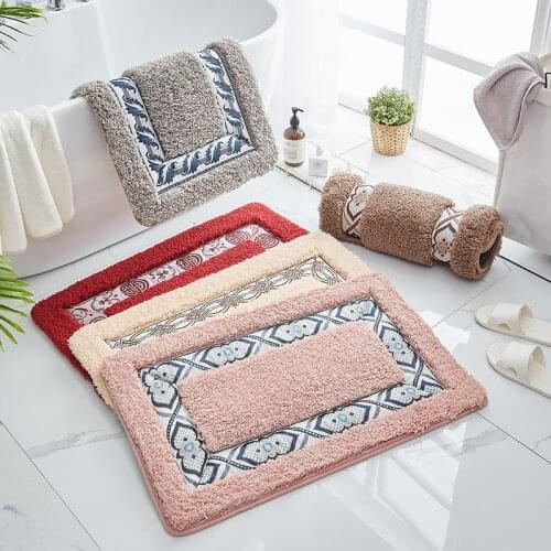 New Embroidery Thickened Toilet Carpet Flocking Non-slip Bathroom Mat Long Hair Absorbent Rugs Foot Pad For Home Bedroom 50x80cm