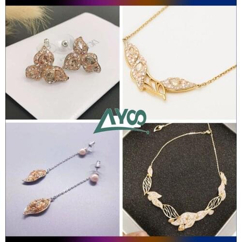 SWA Fashion Jewelry Original 1:1 Charming Leaf Petal Camellia Series Petal Crystal Female Necklace Earring Bracelet Jewelry Set