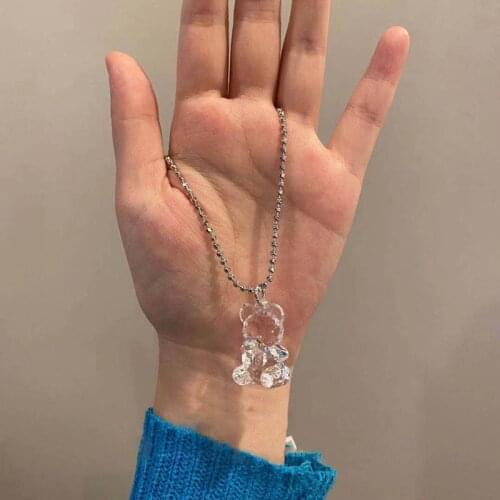 MENGJIQIAO Fashion Cute Handmade Acrylic Bear Chain Necklace For Women Girls Transplant Pendant Bijoux Colares Jewelry Gifts