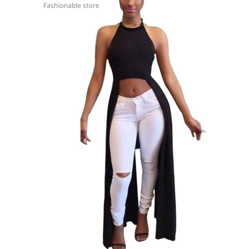 Women Sleeveless Long Top Halter Solid Color Open Back Sexy T-shirt