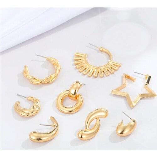 1 Pair Metal Star Twine Stud Earrings For Women Gift Jewelry Unique Vintage C-Shaped Tassel Geometric Pierced Earrings E712