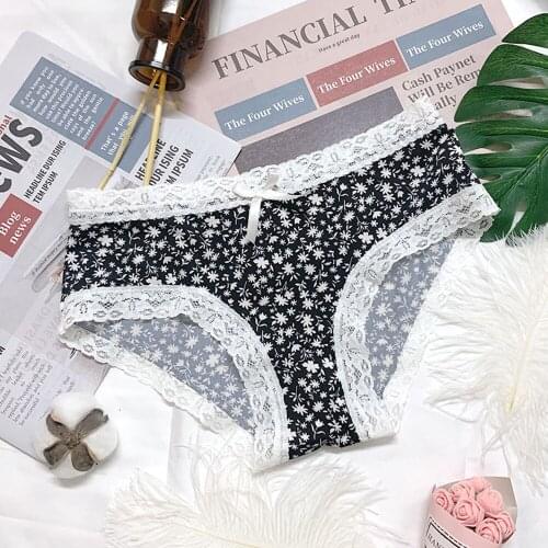 2021 Leopard Fashion Flower Print Lace Edge Panties Women G-String Seamless Silk Lingerie Low Waist Bow Underwear
