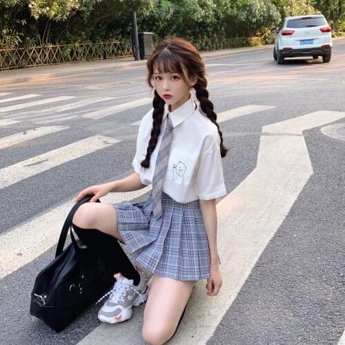 College Wind Suit Female 2020 New Summer Shirt Blouse Thin Pleated Skirt Girl Wind Two-Piece Summer Suit of JK
