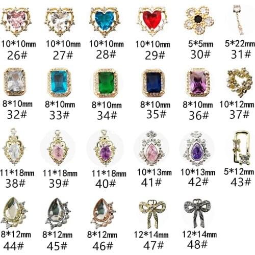 10pcs/Pack Korea Luxury Glitter Colorful Zircon Crystal Heart Rectangle Bow Metal Nail Art Parts DIY Accessories Charms Decals