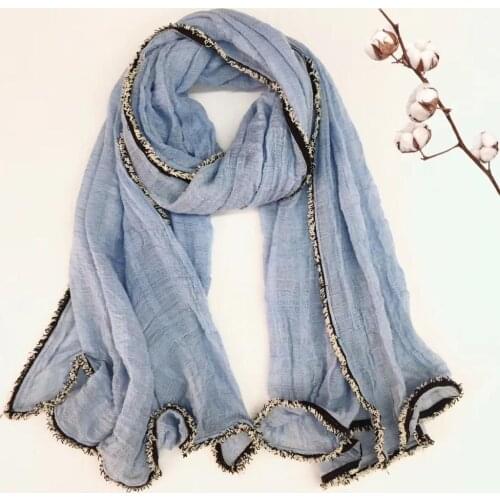 2018 Hot Sale Women Plain Color Trim Scarf Shawls Cotton Lurex Scarves Quality Scarf Wraps Hijab 7 Color Free Shipping