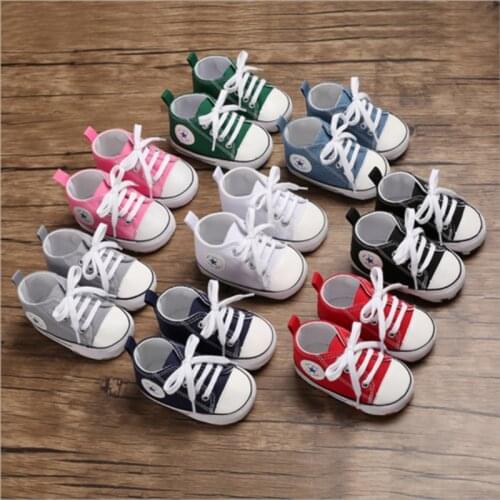 2020 New Baby Toddler Boys Boys Girls Crib Shoes Canvas Tennis Shoes Kids Non-Skid Soles Lace Up Sneaker