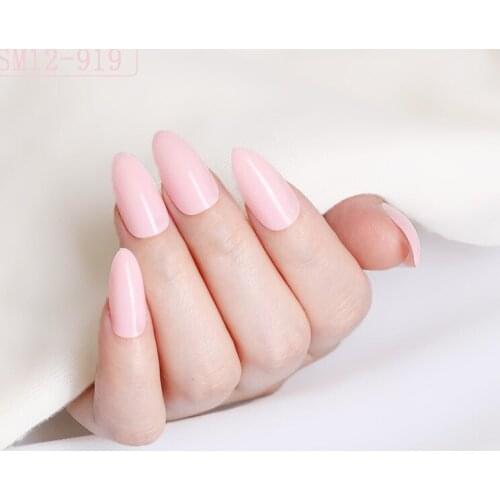 24pcs Nail Tips Full Coverage Water Drop Nail Stickers Solid Color Long High Plastic Nail UV Glue France Removable Fake Nails