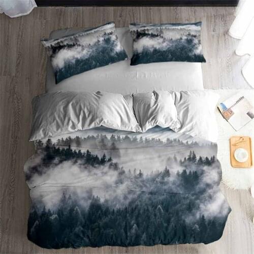 HELENGILI 3D Bedding Set foggy mountain forest Print Duvet cover set bedclothes with pillowcase bed set home Textiles