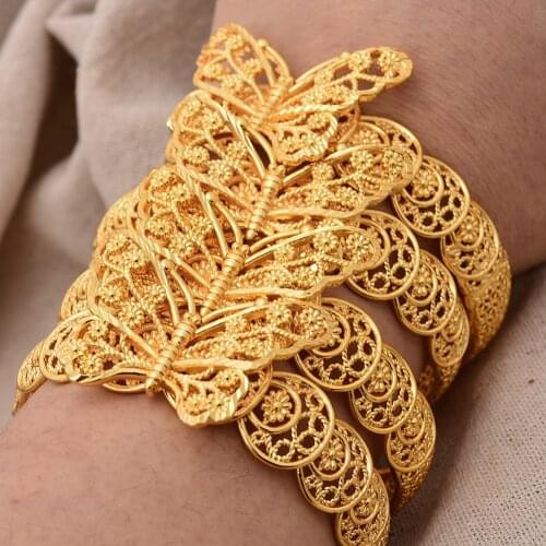 4Pcs/lot Gold Color Bangles For Women Dubai Bride Wedding Cuff Bracelet Africa Bangles Jewelry Gold Charm Bracelet party gifts