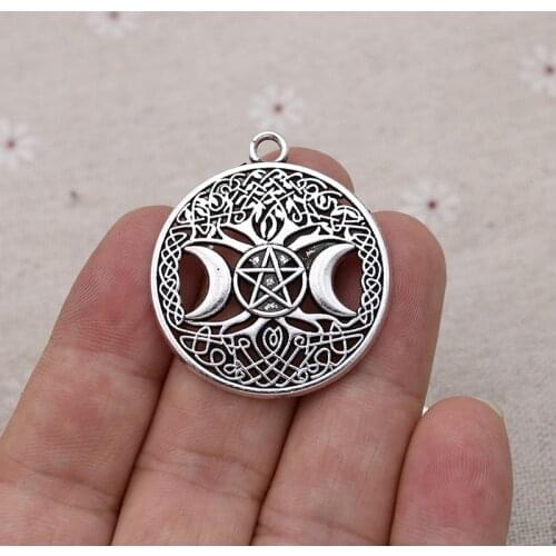 5pcs Antique Silver Plated Triple Moon Charms Pendants for Jewelry Making Bracelet DIY Handmade Accessories Craft 24mm