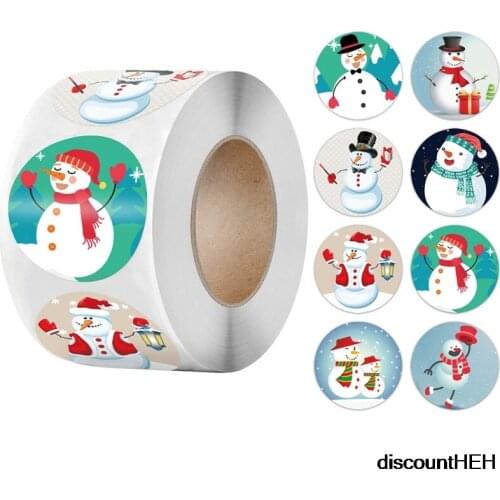 500 Pcs/roll 1inch Snowman Stickers Christmas Gift Decoration Packaging Stationery Seal Label