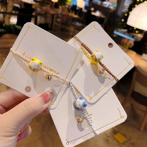 Japan Handmade Colorful Rope Lucky Cat Adjustable Bracelet for Women Girls Birthday Gifts Tassel Fashion Maneki Neko Bangles