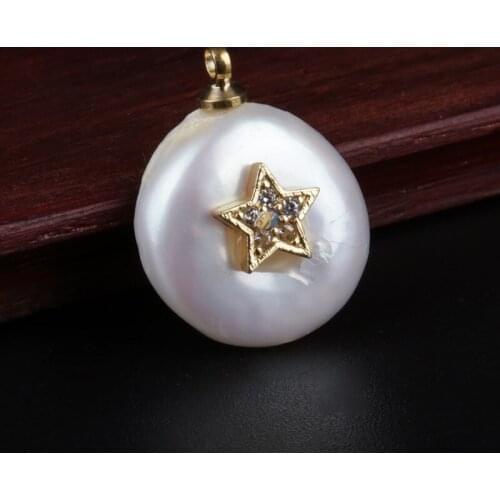 Natural freshwater pearl bead white blue cz paved gold star charms charm for jewelry diy making for choker for earring