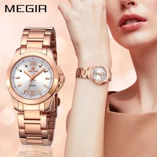 Fashion Elegant Dress Women Steel Watch Multifunctional Waterproof Ladies Quartz Sports Couple Wristwatches MEGIR 5006