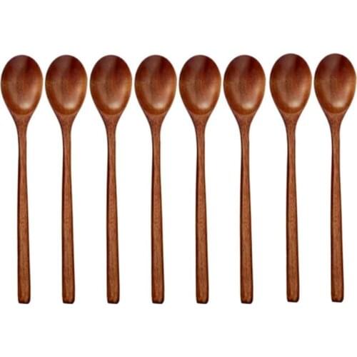 Wooden Spoons,8 Pieces Wood Soup Spoons for Eating Mixing Stirring Cooking, Long Handle Spoon with Japanese Style
