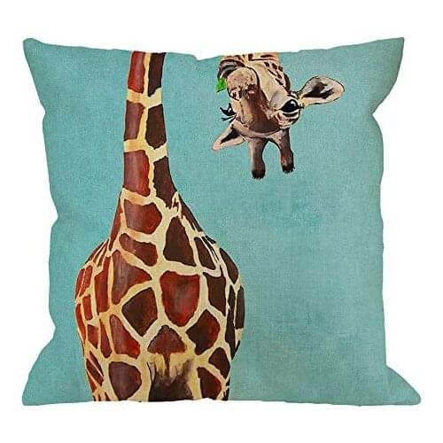 Home Decor Giraffe Throw Pillow Cushion Cover Funny Giraffe Licking Head Cotton Linen Polyester Throw Pillow Case Couch Pillows