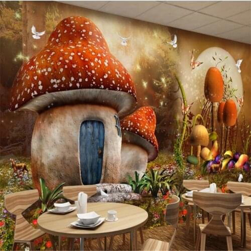 Beibehang Custom photo wallpaper mural wall stickers fairy fantasy mushroom house children room background wall painting