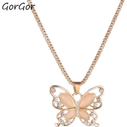GorGor Necklace Women Fashion Statement Hollow Out Butterfly Pendant Creative Temperament Engagement Jewelry 18020524