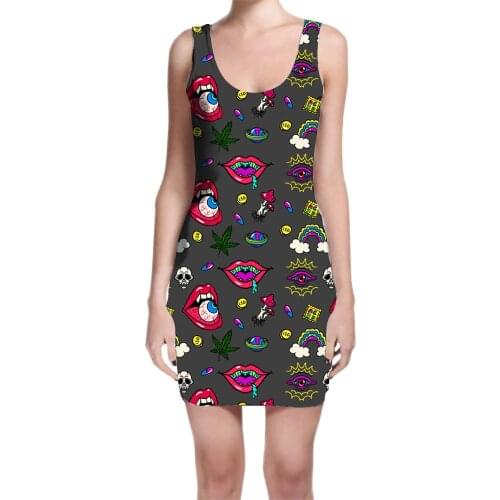 Custom Made Trippy psychedelic 420 Sublimation Print Milk Silk Dress