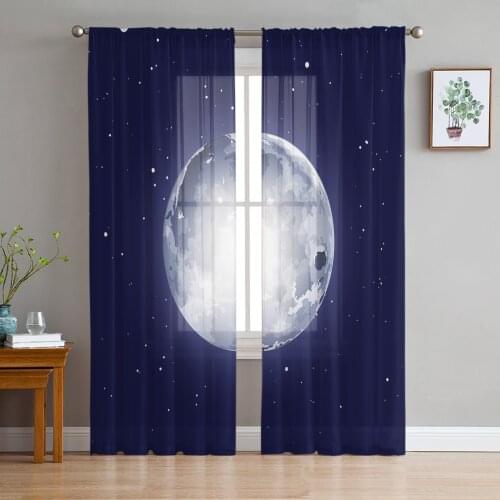 Moon Sphere Round Starry Sky Stars Tulle Window Treatment Sheer Curtains for Kitchen Living Room the Bedroom Curtains Decoration