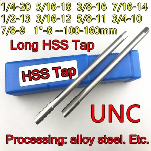 1/4-20UNC 5/16-18UNC 3/8-16UNC 7/16-14UNC 1/2-13UNC 3/16-12UNC 5/8-11UNC 3/4-10UNC 7/8-9UNC 1-8UNC 100-160mm Long HSS tap