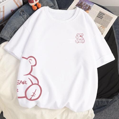 HYNOATH Cute Cartoon Sweet Cotton TShirt Streetwear Harajuku Kawaii Anime Bear Casual Loose Tops Summer Oversized T-shirts Women