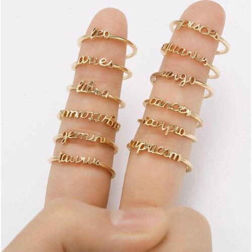 Minimalist Star Signs Open Finger Rings For Women Minimalist Adjustable Zodiac Rings Gold Color 12 Constellation Jewelry Gifts