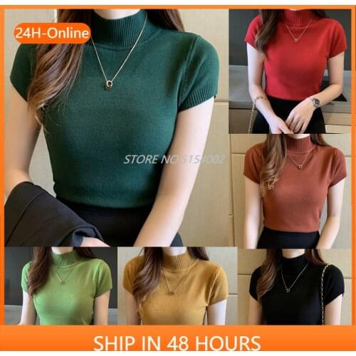 Fashion Knitted Stretch T-Shirt Casual Women tshirt Solid Sexy Tops Ladies Summer Tops Female Short Sleeve Shirt Blusas Pullover
