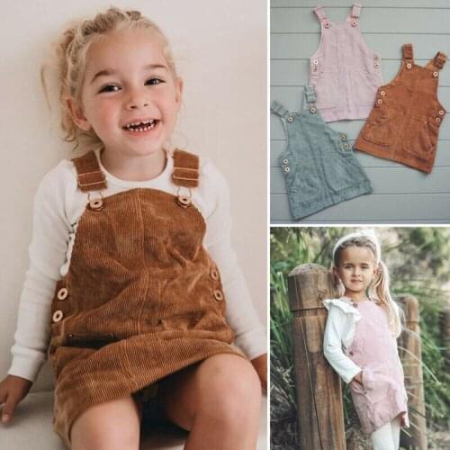 2020 Fashion Toddler Kids Baby Girl Mini Corduroy Dress Strap Dress Suspenders Overalls Summer Girl Clothes