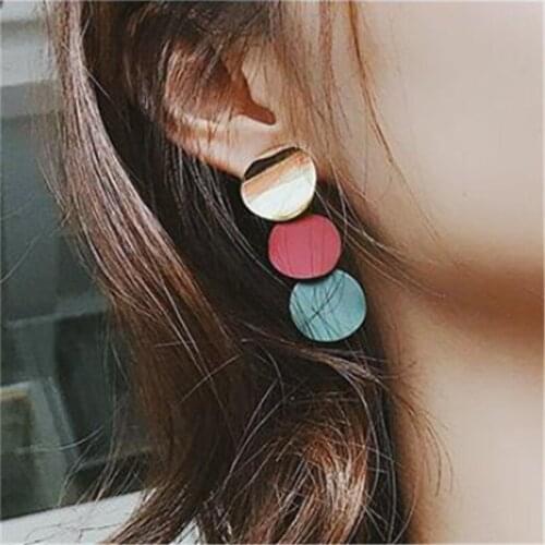 Fashion Color multilayer metal round wafer ear ring irregular geometric Pendant Earrings women jewelry