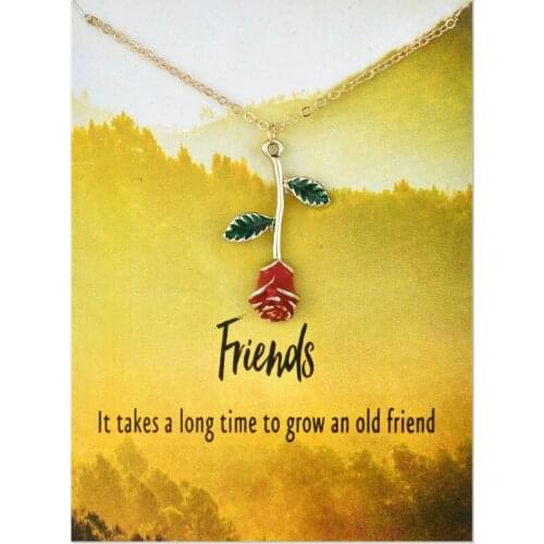 Fashion Message Card Necklaces Jewelry Rose Flower Pendant Necklace For Women Girl Valentines Day Gift