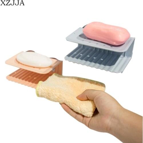 XZJJA Wall-mounted Two Layer Sucker Soap Holder Soap Storage Dish Soap Boxs Quick Drainage Soap Pad Kitchen Bathroom Accessories