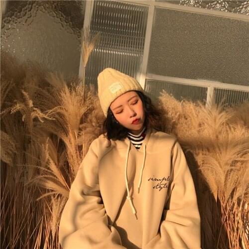 Oversized Hoodies Women Thicker harajuku Warm Soft Letter Printed Simple Pockets Leisure Pullovers Womens Trendy Sweatshirts