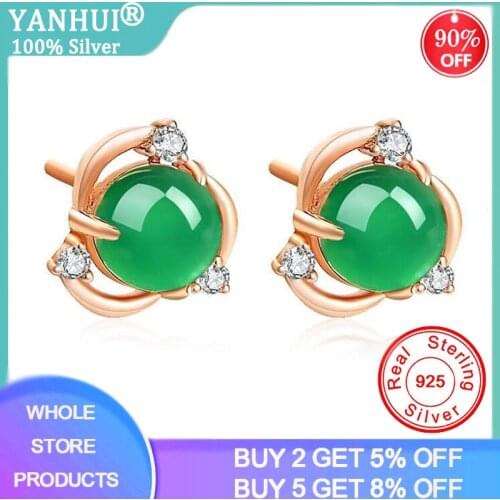 Original Nutural Green Chalcedony Stud Earrings Real 100% 925 Sterling Silver Wedding Earring Party Fine Jewelry Wholesale E436
