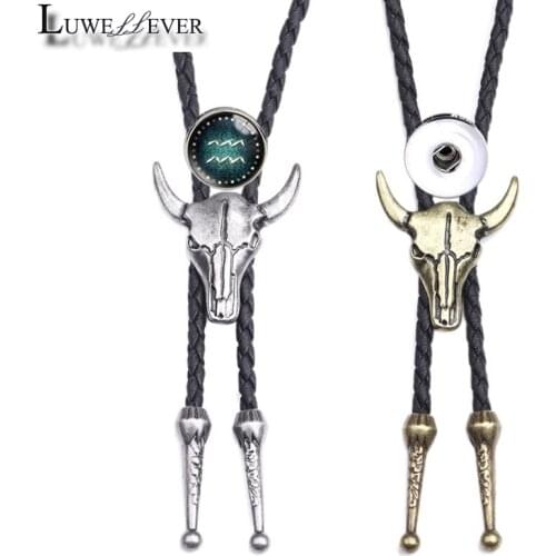 Luwellever Handmade Real Leather Necklace 309 Bull Head Popular Fit 18mm Button Interchangeable Charm Jewelry For Women Men Gift