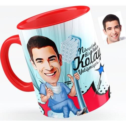 Personalized Mr Dentist Caricature Of Red Mug Cup-2