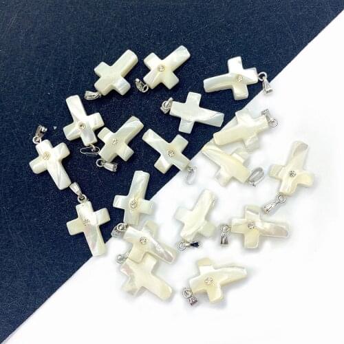 Natural Sea Shell Pendant White Cross Shape Carved Charm for Jewelry Making DIY Necklace Accessories Charm Wholesale 15x24mm