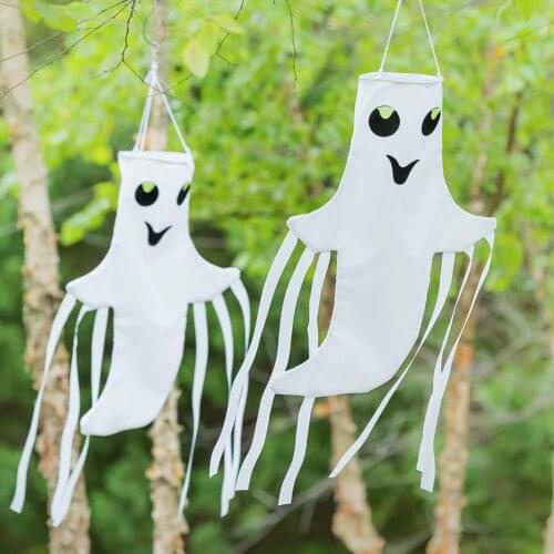 2Pcs 2021 Ghost Pattern Hanging Flags Windsock Reusable Nylon Creative Halloween Wind Flag Party Supplies Flag Decor Supplies