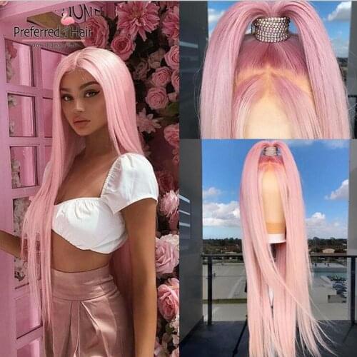Preferred Blonde Ombre Lace Front Wig Brazilian Remy Dark Blue Pink Human Hair Wig Preplucked Transparent Lace Wigs For Women