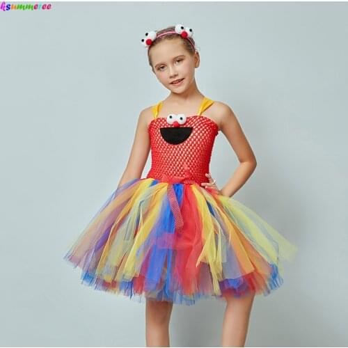 Deluxe Tickle Me Elmo Children Tutu Costume Sesame Street Girls Halloween Fancy Dress Birthday Party Cosplay Cartoon Clothes