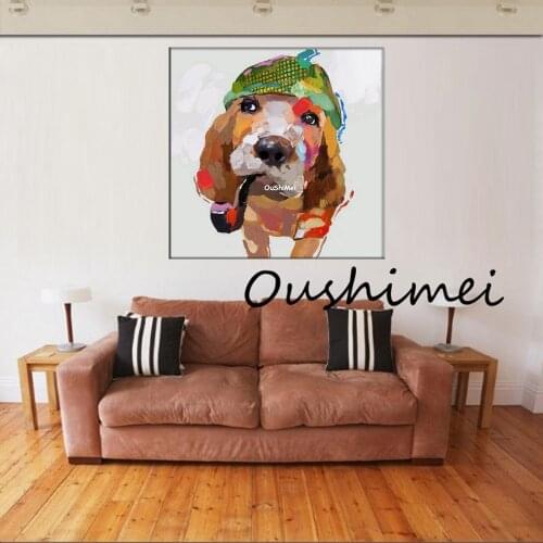 Hand Painted Cheap Abstract Smoking Dog Picture On Canvas Oil Painting Modern Wall Painting Acrylic Paintings Animals Pictures